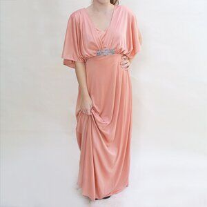 Vintage 70s Draped Maxi Dress Gown Prom Bridesmaid Club Cosplay Romantic Love